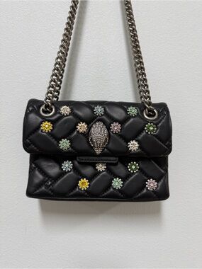 Kurt Geiger London Mini Kensington Black Quilted Bag Multicolor Flower Studs